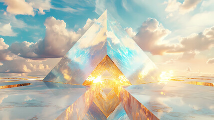 3d rendering pyramid made up multiple layers prismatic levitating crystalline. Crystaline. Illustration
