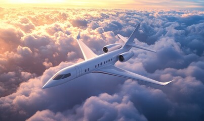 Fototapeta premium Private Jet Soaring Through Sunset Clouds