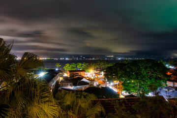 Panoramic View of the Sao Sebastiao navigation channel in Sao Paulo, Brazil, at night