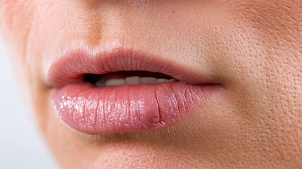 Obraz premium Close-up of woman's lips, slightly parted, beauty, skincare, cosmetics.