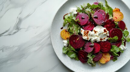 Roasted beet salad with goat cheese and balsamic reduction