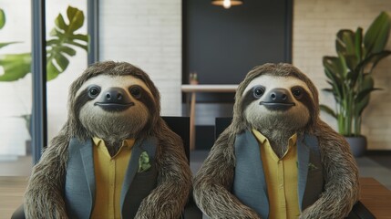 Two Sloths in Suits: A Hilarious Business Meeting in an Office Setting
