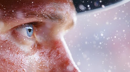 Fototapeta premium Focused Pitcher Ready to Strike - Intense Facial Expression with Sweat Droplets in Baseball Game