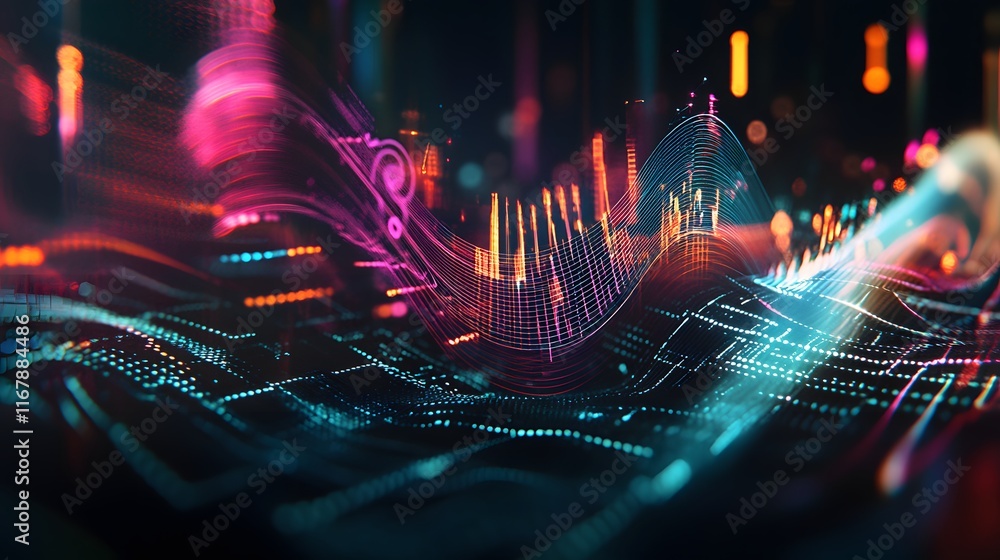 Poster abstract digital waves of light and data flow