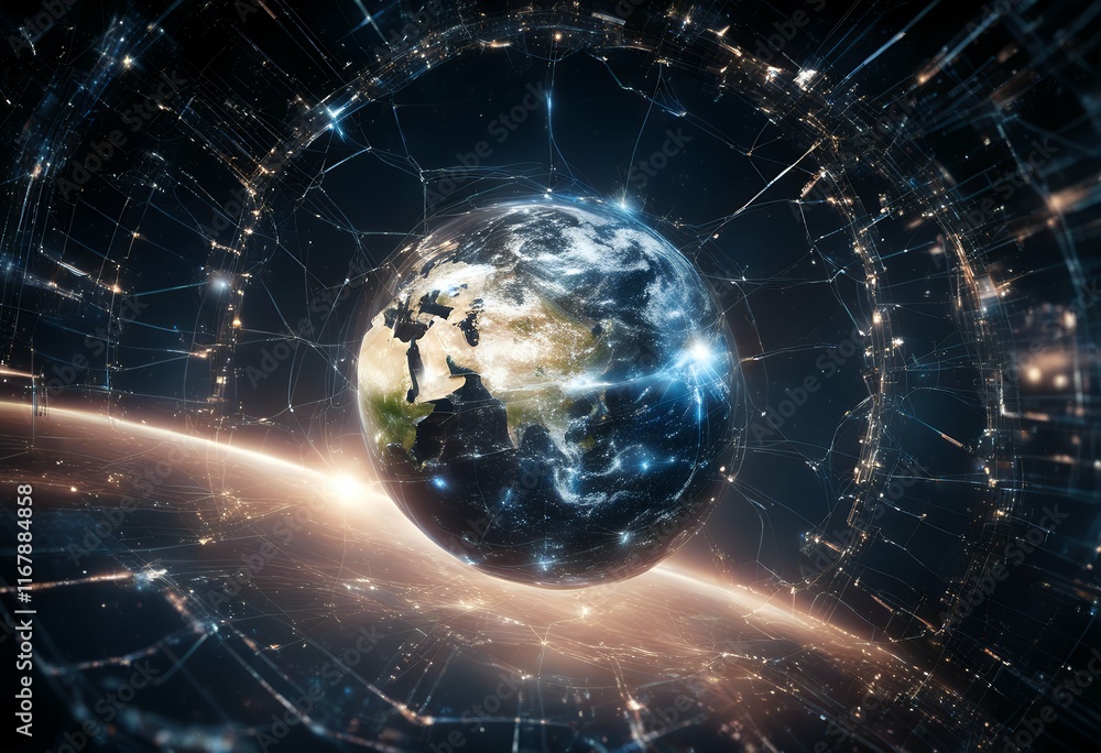 Poster data network earth cyber technology elemen security network concept connection digital data