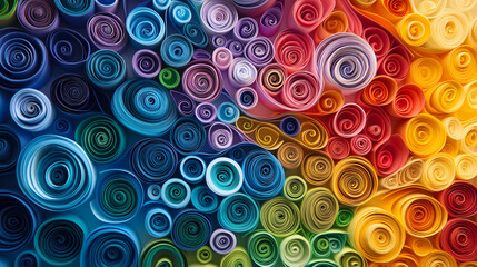 Naklejka premium Vibrant quilled paper art displaying an array of colors in rolled spiral designs. Quillwork. Illustration