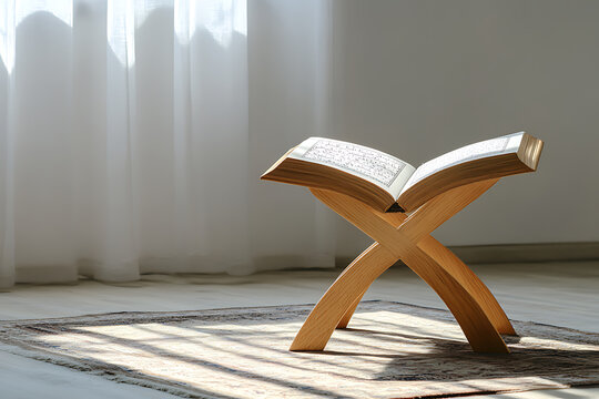 Quran on Wooden Stand - Peaceful Prayer Time