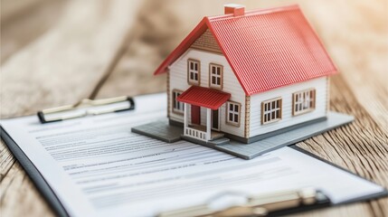 Model House on Real Estate Contract with Clipboard