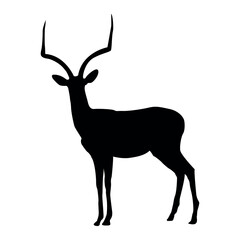 Antelope Silhouette Illustration – Elegant Wild Animal with Horns, Safari Wildlife Icon, Minimalistic Deer Shape, Vector Art.