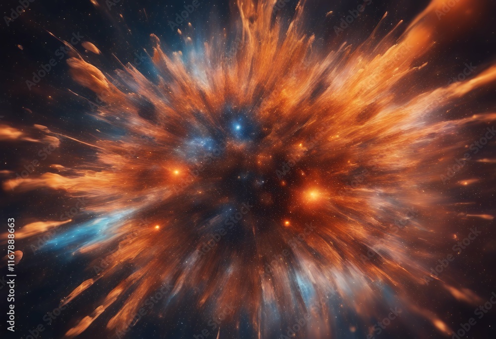 Poster starry cosmic dark explosion abstract background multicolored orange space