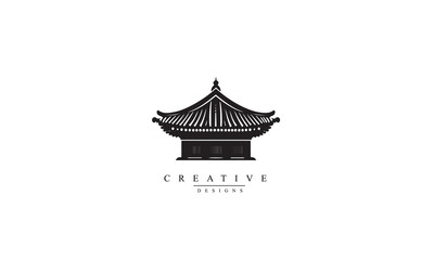traditional building korean roof culture black logo design vector graphic symbol icon illustration 