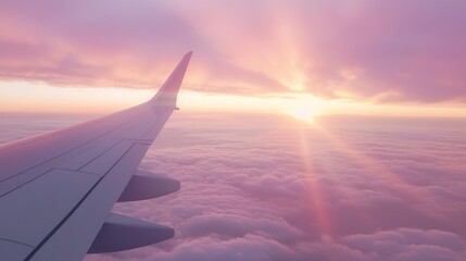 Obraz premium Golden Sunrise: Hope and Adventure in Travel from Above with Stunning Ray Breakthrough