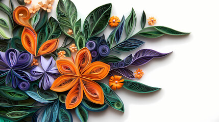 Create an abstract botanical composition using paper quilling techniques. Quillwork. Illustration