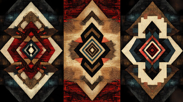 Entwined geometric patterns in natural tones adorn traditional native american garments, infusing ancient designs with. Quillwork. Illustration