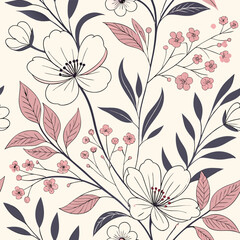 Floral elements arranged in a repeating seamless pattern with soft tones.