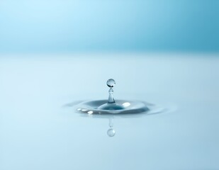 A single water droplet impacts a still surface of water, creating concentric ripples that radiate outward.