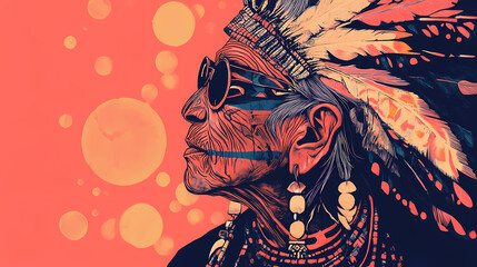 An elderly indigenous person focused on craftsmanship: a storytelling image for ethnic and artistic contexts. Quillwork. Illustration