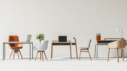 Fototapeta premium Contemporary Graphic-Style Desks and Chairs: A Modern Take on Minimalist Furniture Design