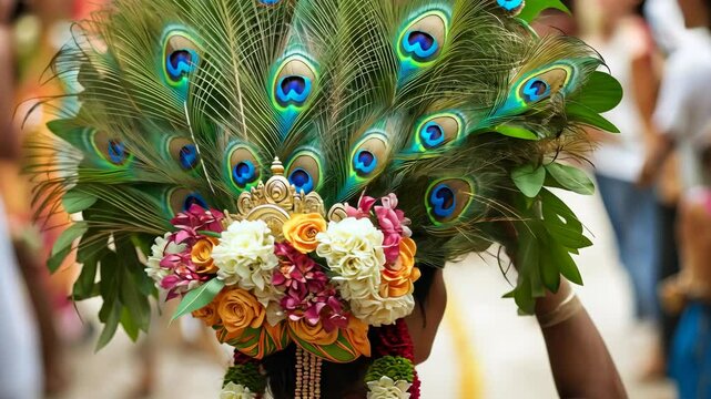 Elaborate Peacock Feather Adorned Kavadi  
