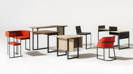 Contemporary Graphic-Style Desks and Chairs: A Modern Take on Minimalist Furniture Design