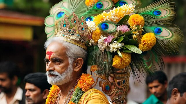 Devotee in Traditional Thaipusam Kavadi Procession  

