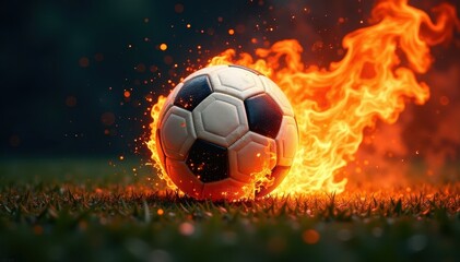 Fototapeta premium Fiery blaze consuming a football, intense heat and light, impact, destruction, blaze