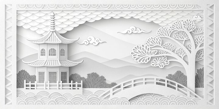 3d paper cut illustration Japanese pattern background