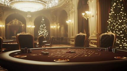 Obraz premium Luxurious High Stakes Poker Night: Elegant Table Setting with Focused Players and Stylish Attire