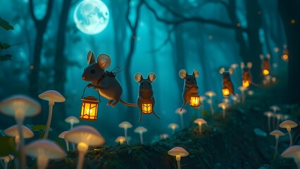 A group of mice befriending with fireflies 
