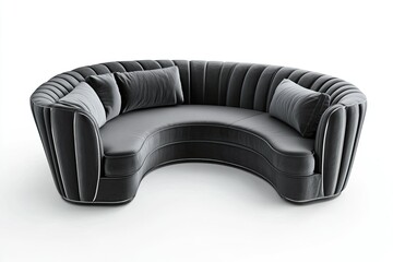Elegant Black Curved Sofa With Pillows