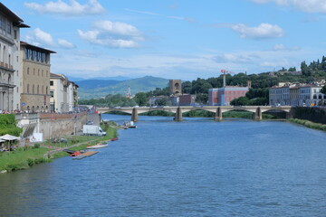 The Daily Life of the Arno River in Florence, Romantic Italy