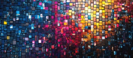 Fototapeta premium A visually stunning abstract background composed of a vibrant mosaic of colorful geometric shapes shimmering glass tiles and prismatic digital patterns