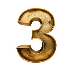 3d golden number 3 on white background