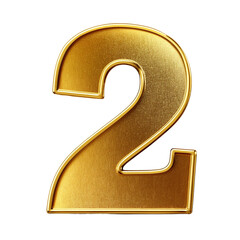 3d golden number 2 isolated on white background