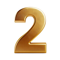 3d golden number 2 isolated on white background