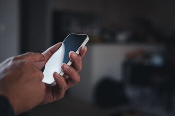 Social media and digital online concept, man using smart phone. The concept of living on vacation and playing social media. Social Distancing ,Working From Home