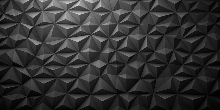Black abstract background with parametric low poly triangle design for presentation template, rendering, geometric