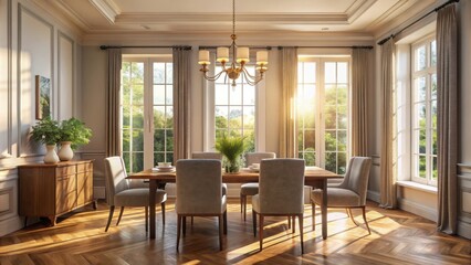 Elegant dining room interior featuring sunlit window perfect for luxurious home decor and interior design projects