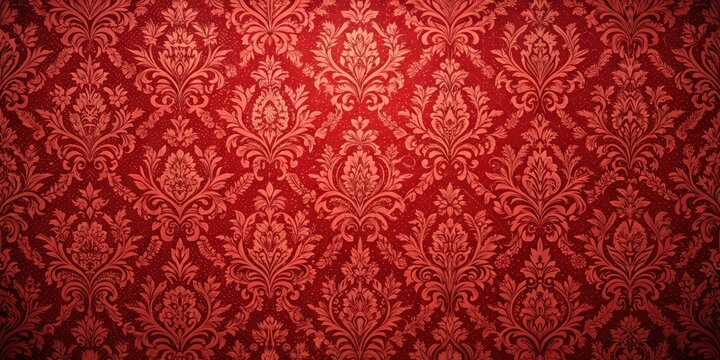 Elegant red damask pattern with intricate floral motifs on a textured background, red, damask, pattern, elegant, floral