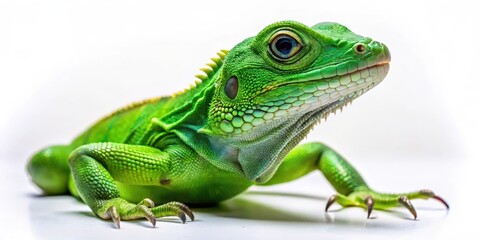 Fototapeta premium Green lizard isolated on background, green, lizard, reptile, isolated,animal, exotic, wildlife, nature, camouflage
