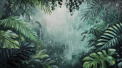 dense rainforest alive with gentle sounds of rain and lush greenery