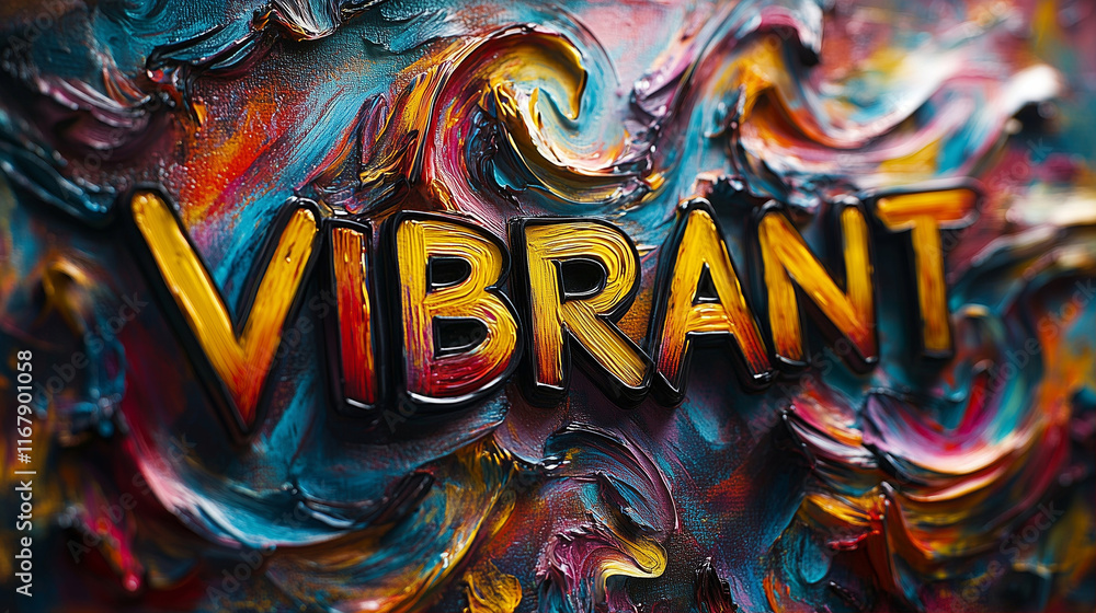 Poster vibrant text on a colorful background with creative art and design elements showcasing vivid colors 