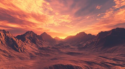 Naklejka premium Majestic Sunset Over Desert Canyon: Awe-Inspiring View of Dramatic Shadows and Rich Orange Hues