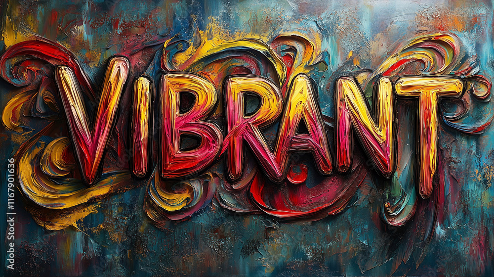 Poster artistic text with vibrant colors and lively background in an expressive style