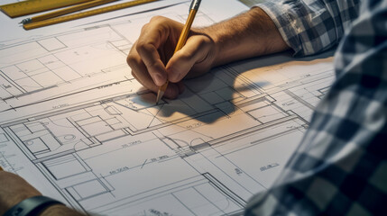 architect drawing blueprints