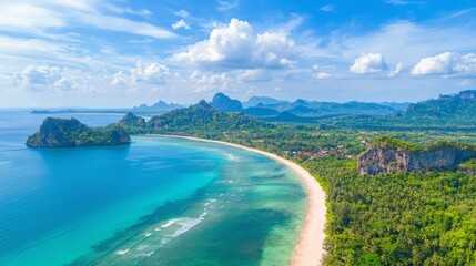 Paradise Found: Aerial View of Tropical Haven with Pristine Beaches and Lush Jungle Canopy