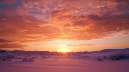 Fototapeta premium Majestic Sand Dunes at Dusk: Tranquil Desert Landscape with Vibrant Orange Sunset, Nature Photography