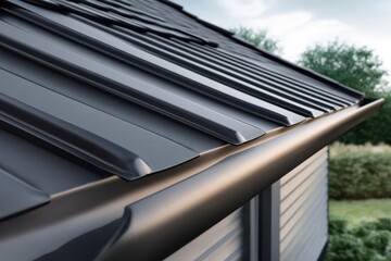 Modern metal roofing details showcasing sleek design and craftsmanship under a cloudy sky in an outdoor setting
