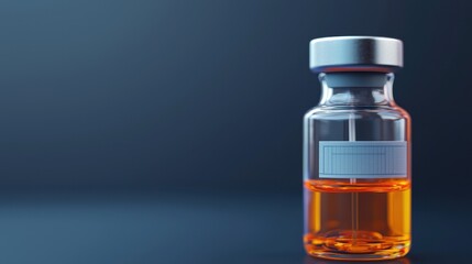 Brightly Lit Glass Vial with Transparent Liquid on Dark Background