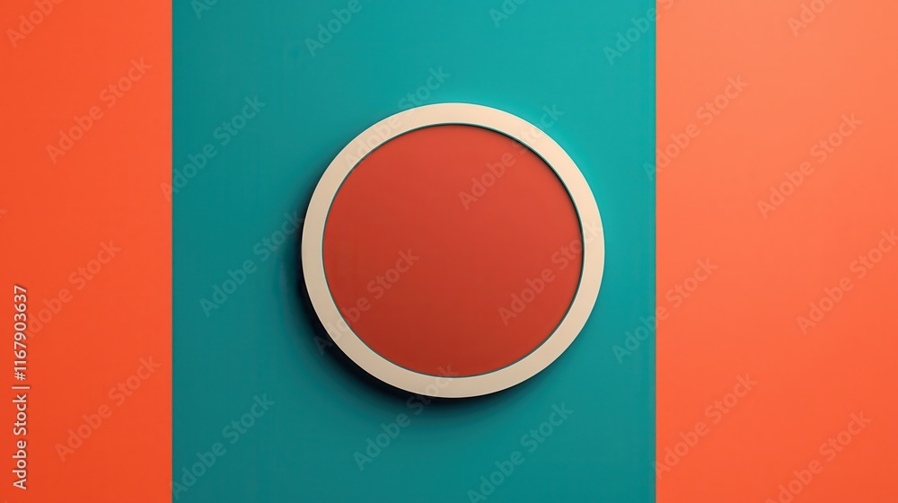 Poster vibrant minimalist design with circular red element on colorful background